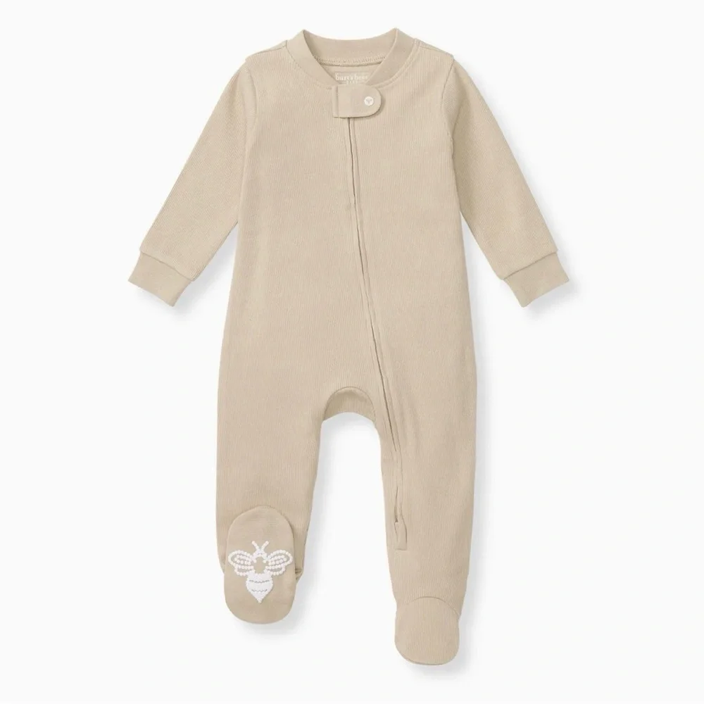 Gently Used Burt's Bees Baby Navy & Beige Organic Cotton Footed One-Piece